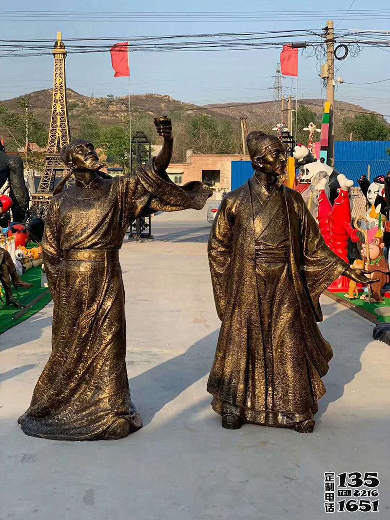 景區(qū)玻璃鋼仿銅古代詩人李白，杜甫雕塑